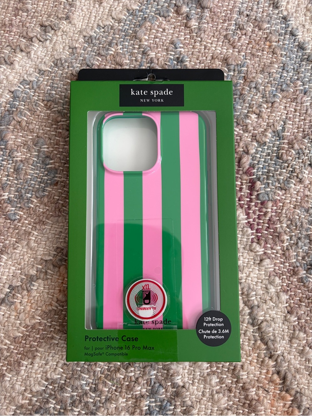 Kate Spade Pink & Green Stripe iPhone 16 PRO MAX Case works w/ MagSafe